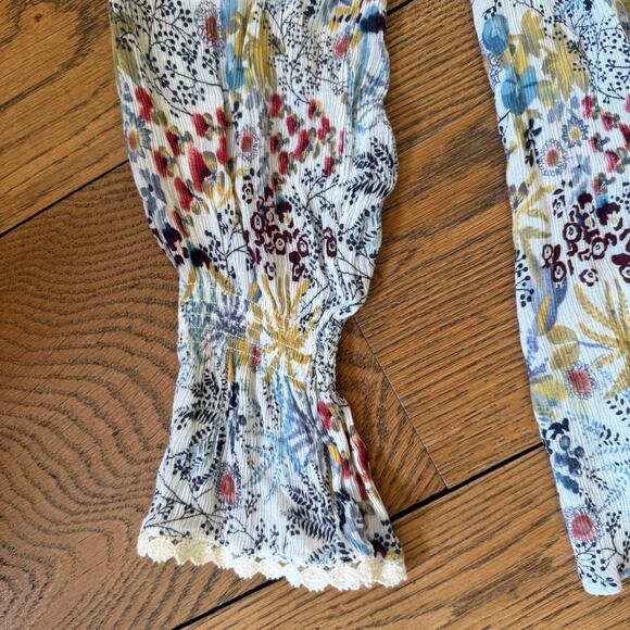 Sundance Peasant Top SZ S Floral Lace Yoke Peasant Sleeves Floral Cottage Boho - Picture 3 of 7